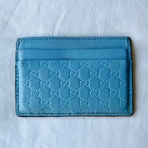 Pre-Loved Gucci Baby Blue Micro Guccissima Monogram Card Holder Wallet
